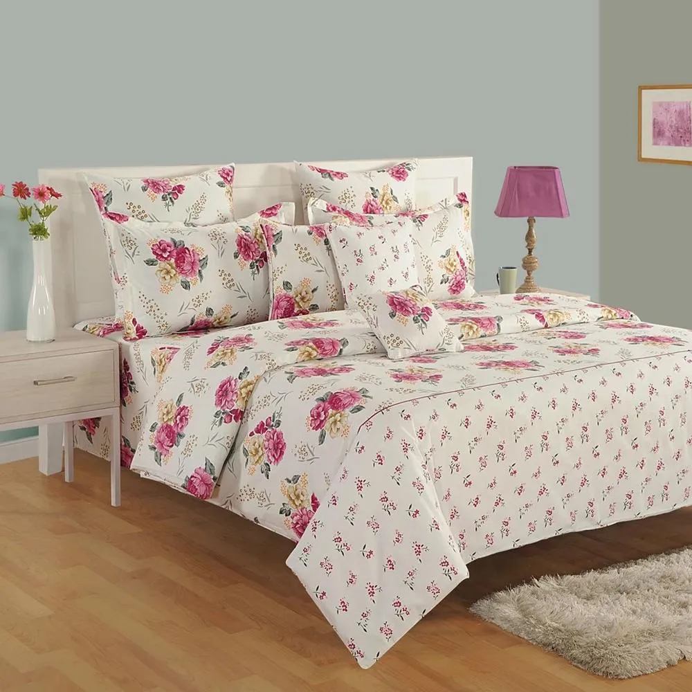 Swayam Zinnia Purple Floral Cotton Single Bedsheet