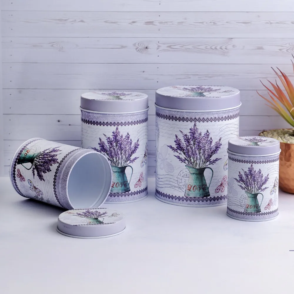 Sweet Lavender Printed Storage Tins Set Of 4
