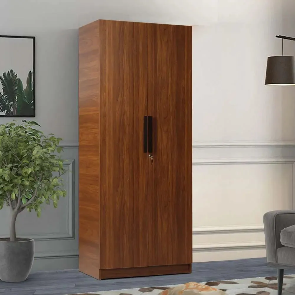 Teak Engineered Wood 2 Door Wardrobe With Drawer