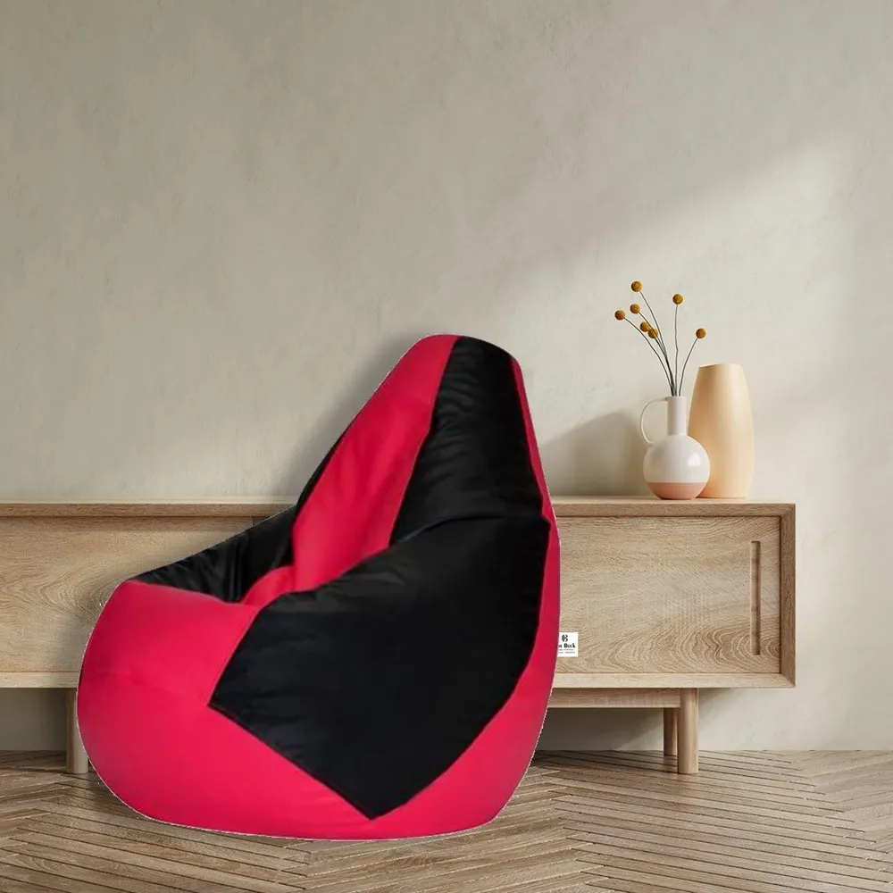 Tear Drop Designed Black & Pink Bean Bag Cover  (L,XL,XXL,XXXL, Jumbo) Large - 34x21x21 cm