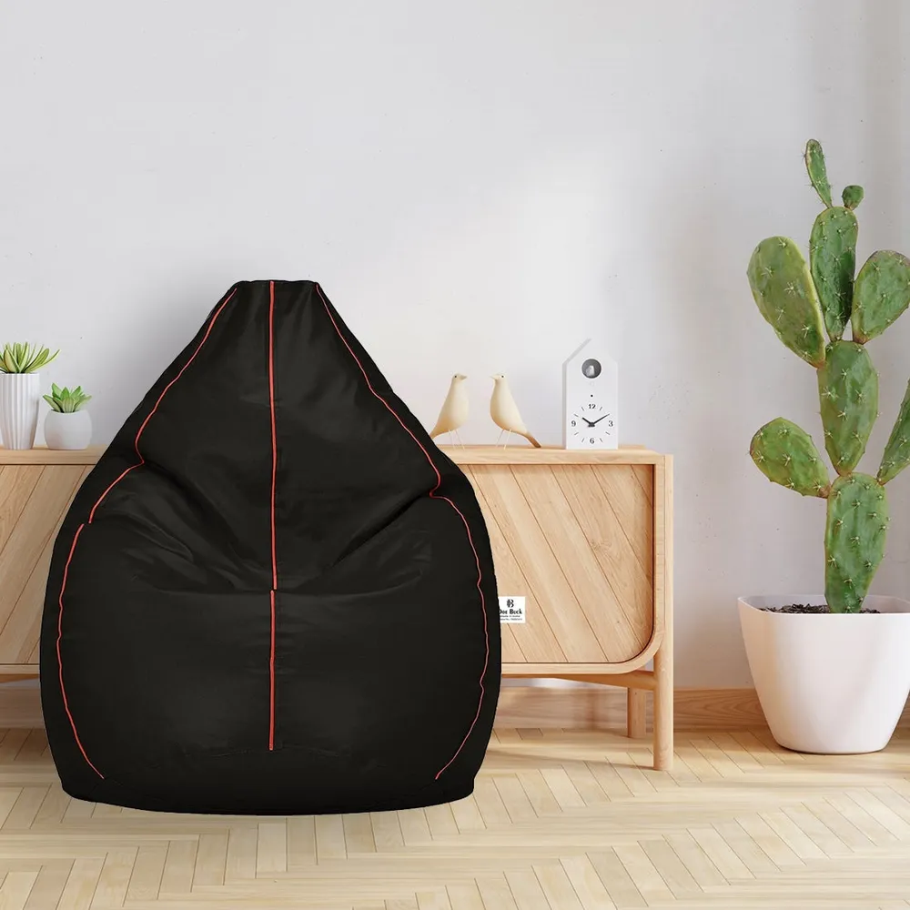Tear Drop Designed Black & Red Bean Bag Cover  (L,XL,XXL,XXXL, Jumbo) Large - 34x21x21 cm