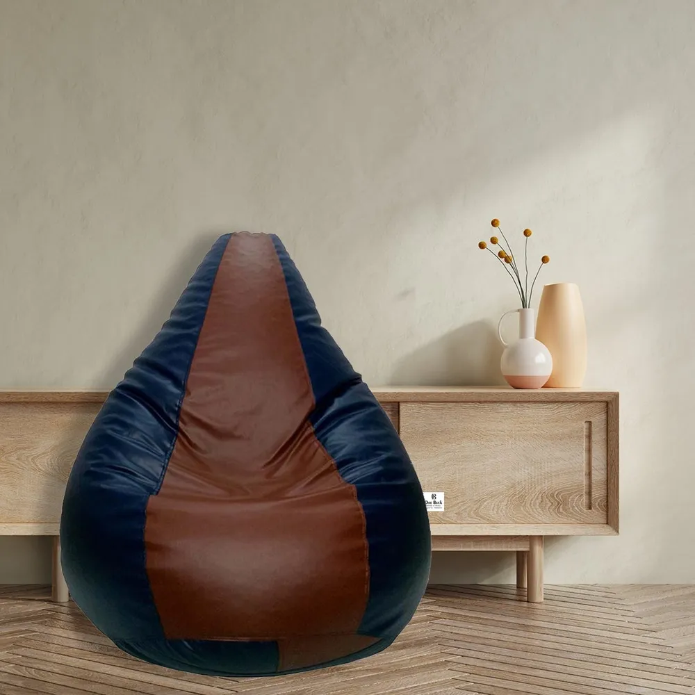 Tear Drop Designed Brown& Blue Bean Bag Cover  (L,XL,XXL,XXXL, Jumbo) Large- 34x21x21 cm