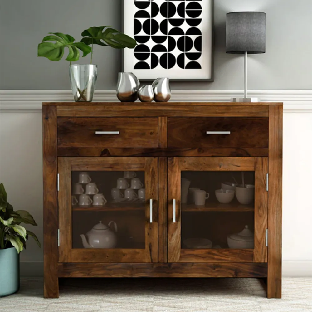 Textured Chocolate Brown Sheesham Wood Cabinet