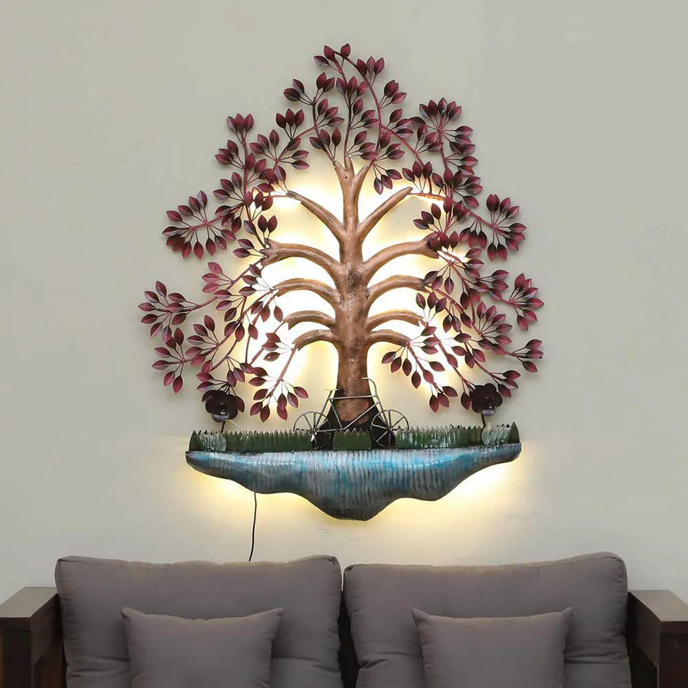 The Blissful Brown Tree Scenery Backlit Metal Wall Art