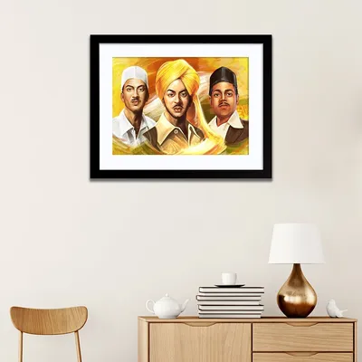 "The Trio of Indian Freedom Fighters" Framed Wall Painting