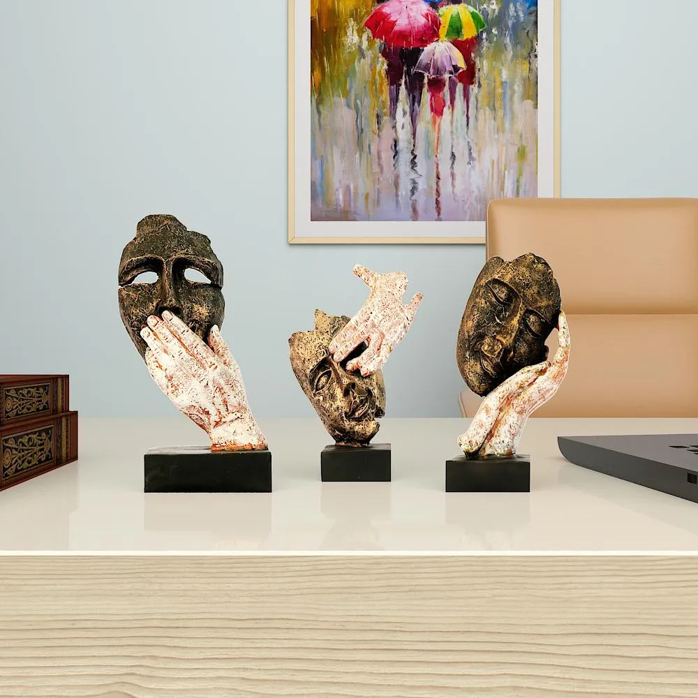 Theatrical Faces Sculpture- Set Of 3 Table Accent