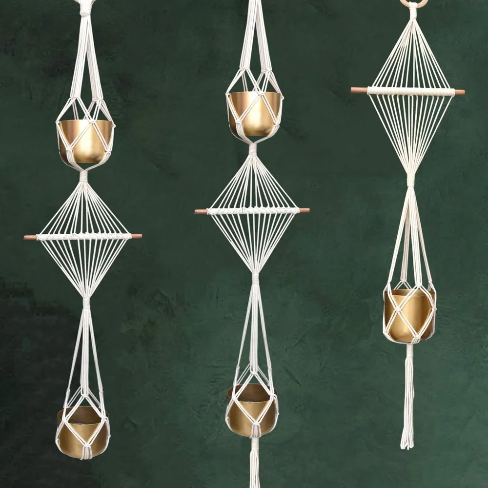 Threaded Designer Handwoven Cotton Plant Hanger Set Of 3