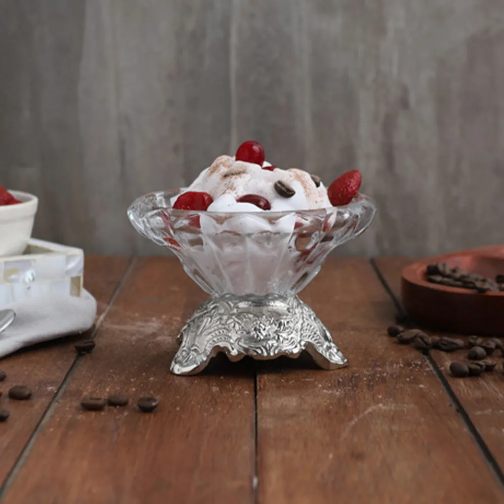 Three leg Aristrocrat's Silver Bowl with Flower Glass