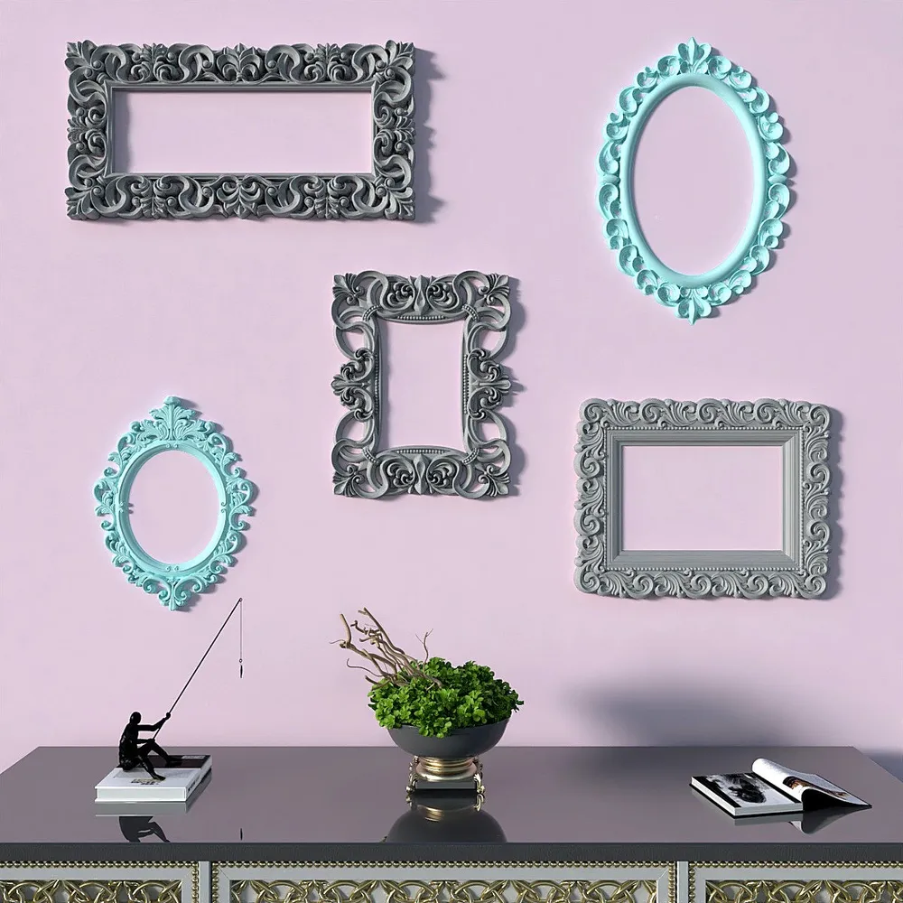 Timeless Venetian Decorative Wall Frames In Grey &amp; Turquoise- Set of 5