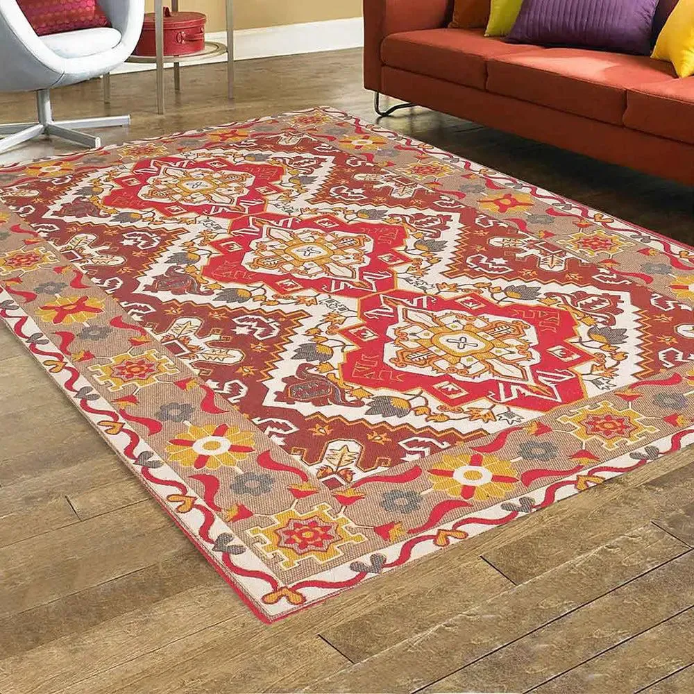 Traditional Asian Design Red Contemporary Cotton Area Carpet