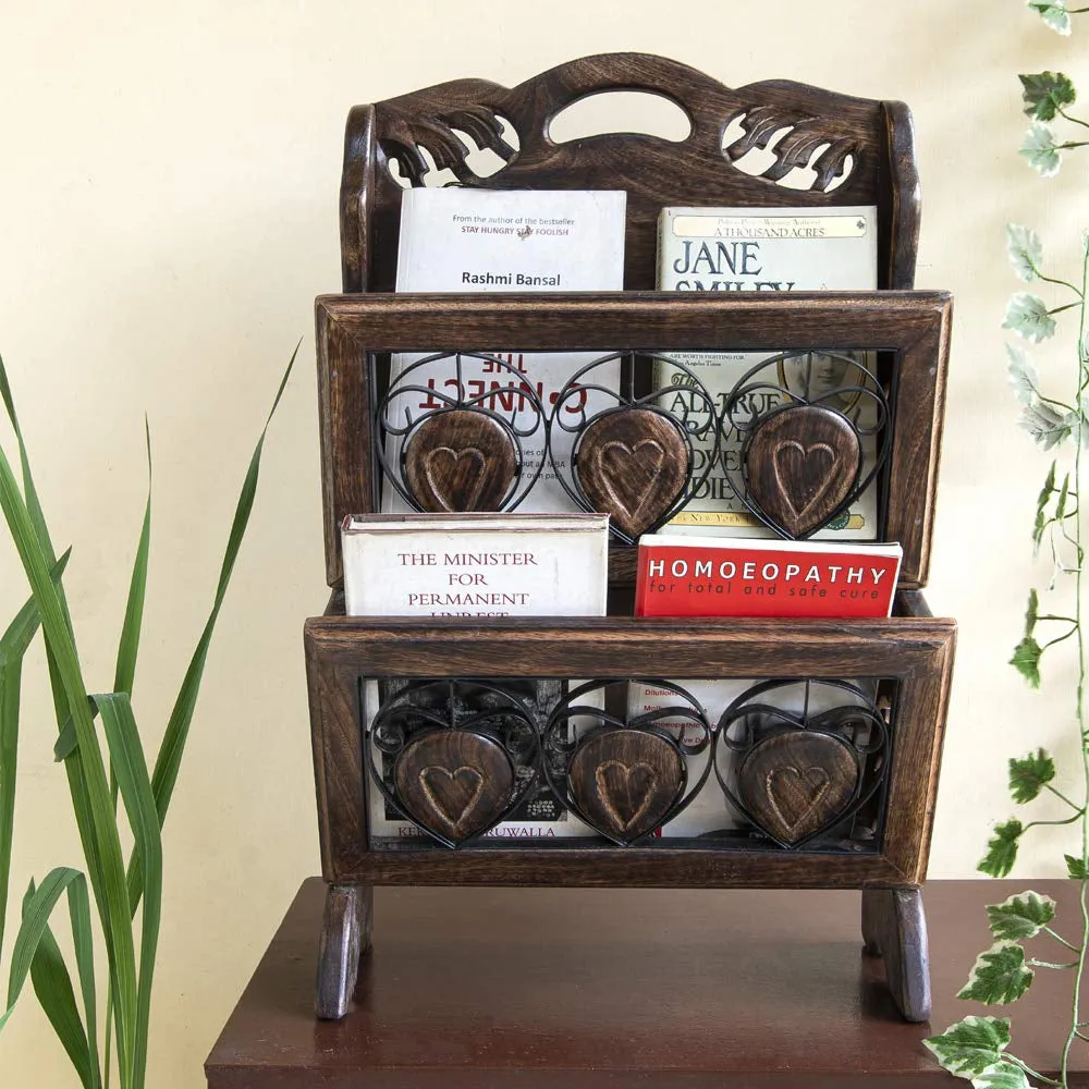 Traditional Handcrafted Iron &amp; Wooden Magazine Holder