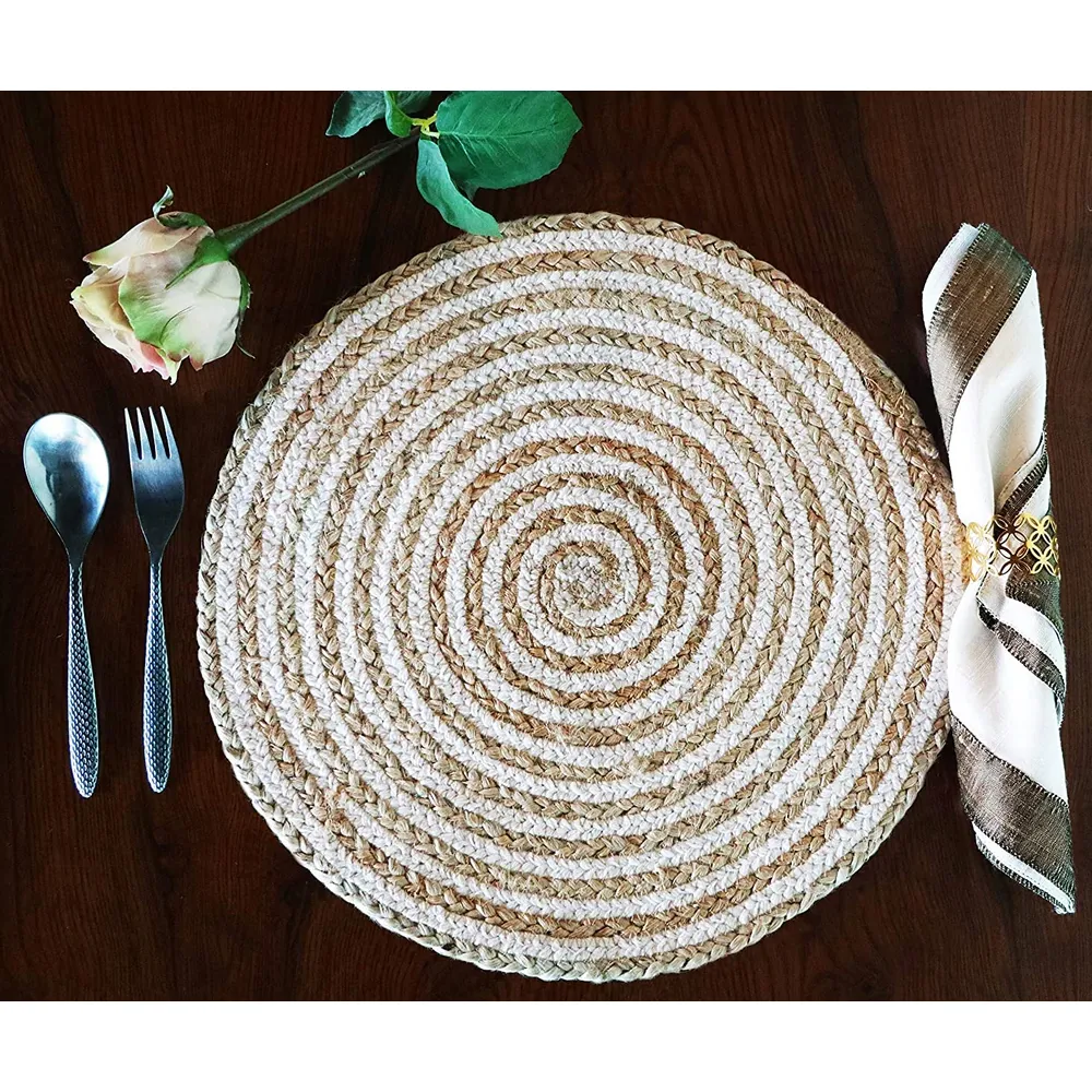 Traditional Jute & Cotton Spiral Designer Placemat/ Table Mat (Set of 2)