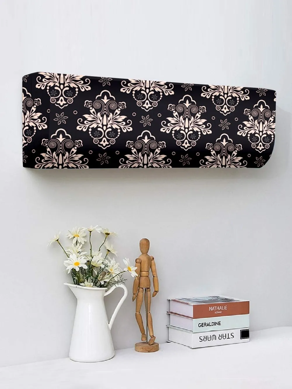 Traditional Printed Black &amp; Beige Split Ac Cover