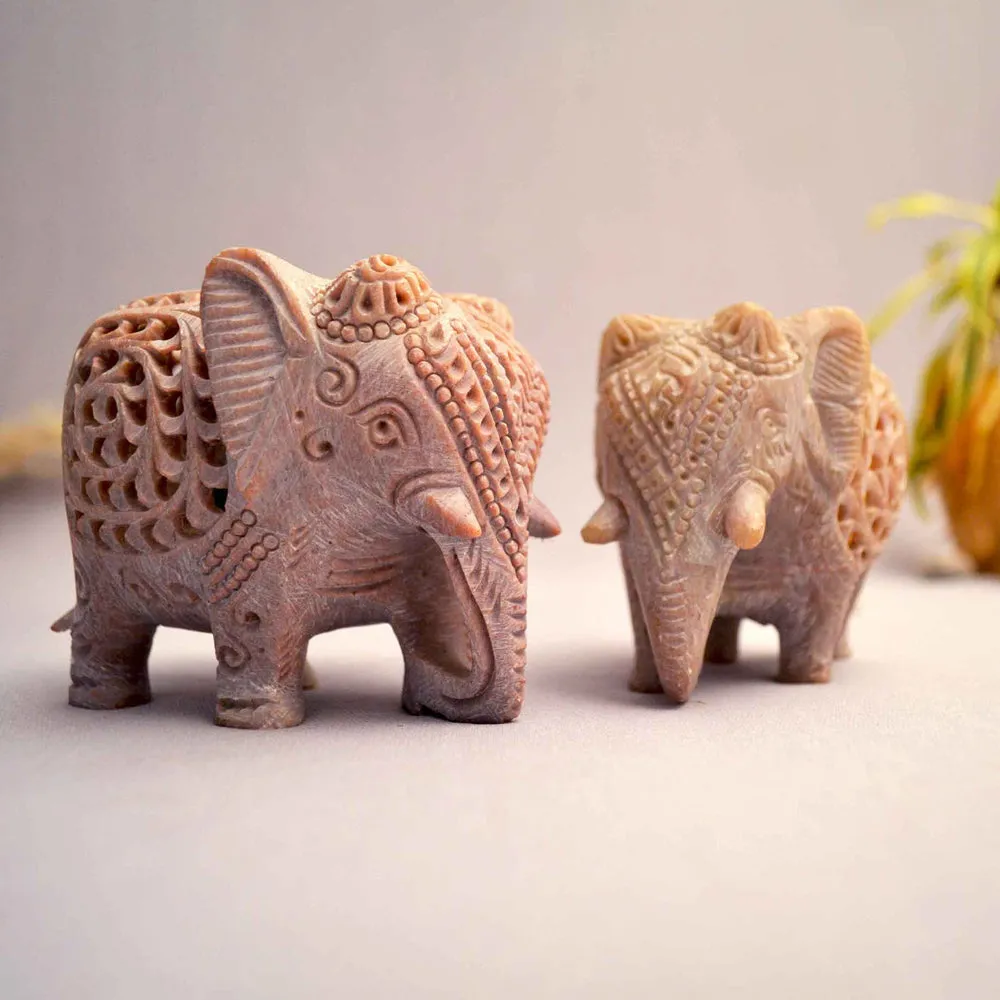 Traditional Rajasthani Elephant Statue in Soapstone