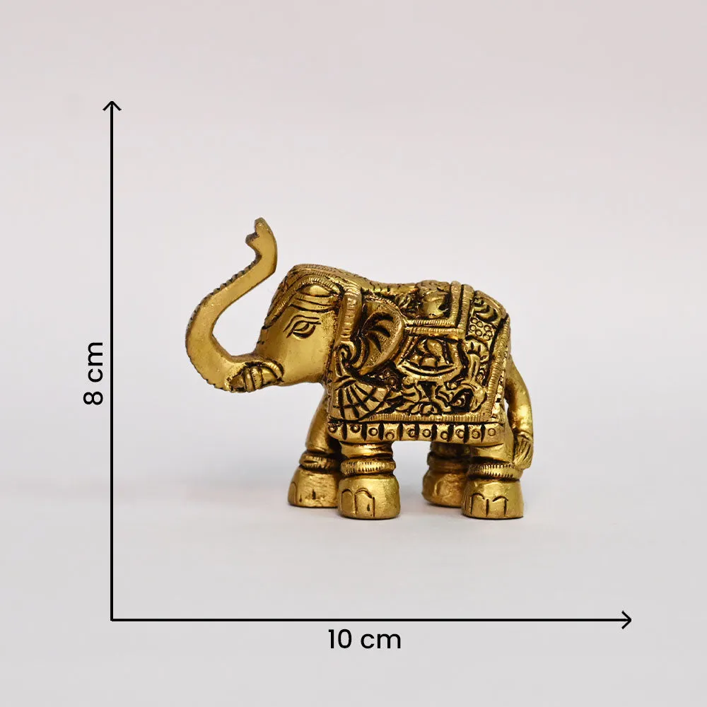 Traditional Rustic Vintage Brass Indian Golden Elephant Pair