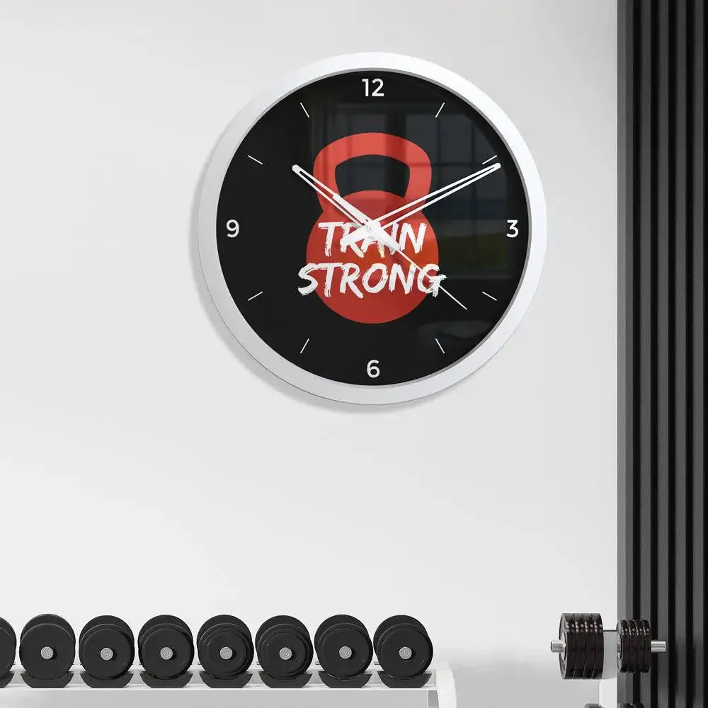 Train Strong' Quirky & Motivational Gym Wall Clock- Black Frame