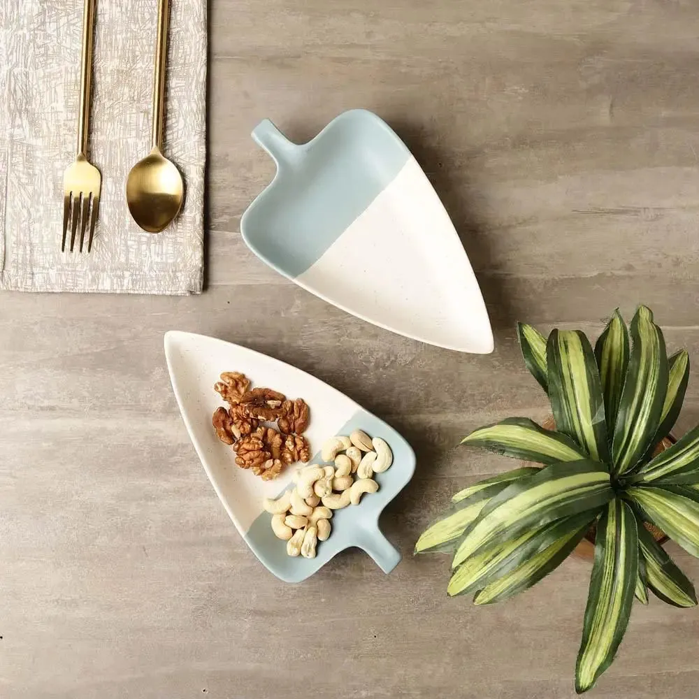 Triangle White &amp; Grey Serving Platter Set Of 2