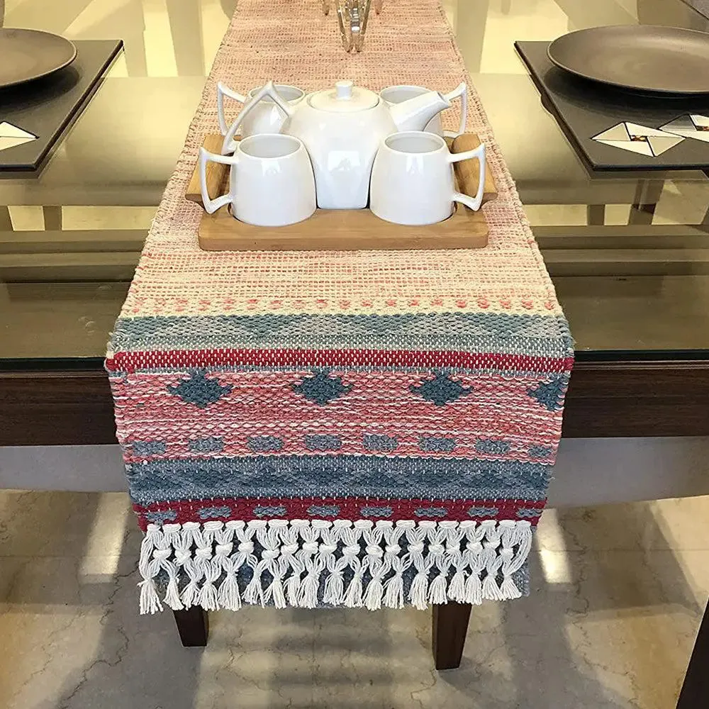 Tribal Designed Pink &amp; Grey Cotton Table Runner