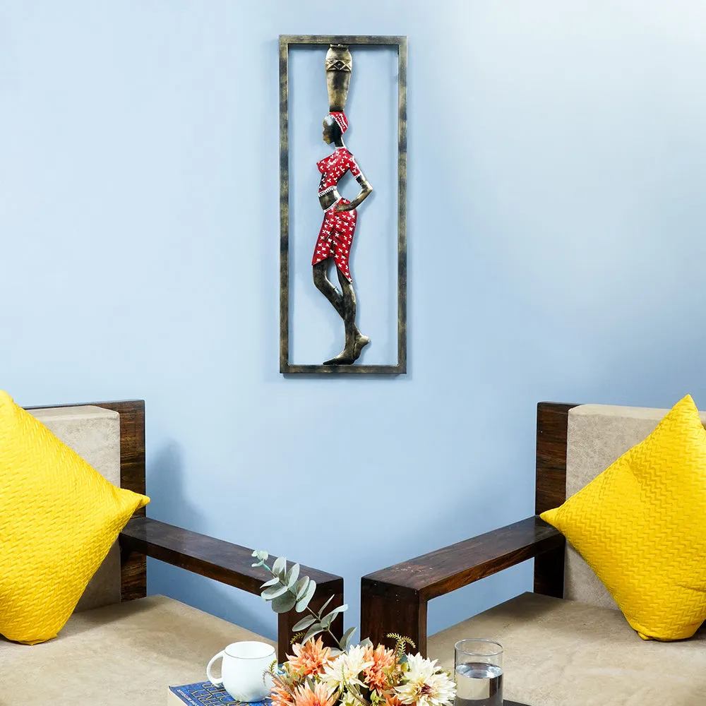 Tribal Lady In A Frame Aesthetic Metal Wall Art