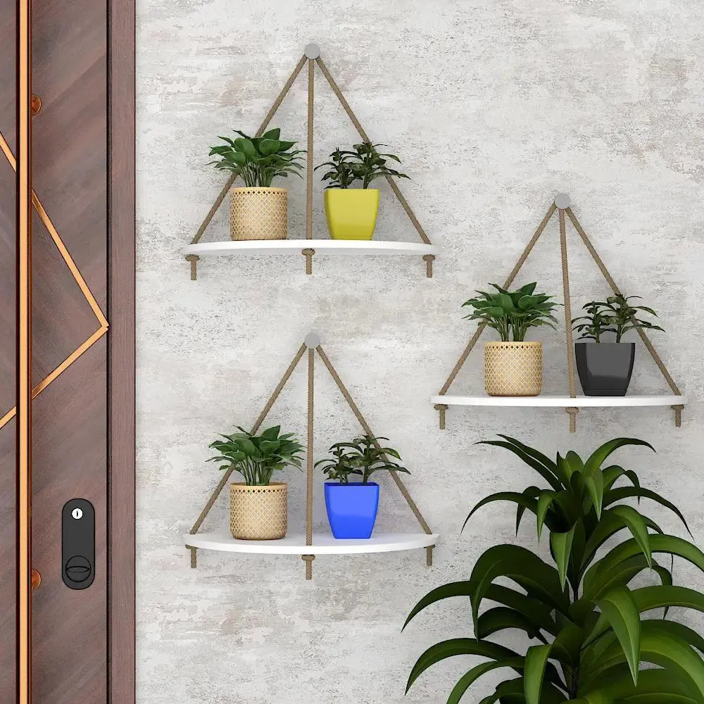 Trilateral Wooden Wall Hanging Planter- Set of 3