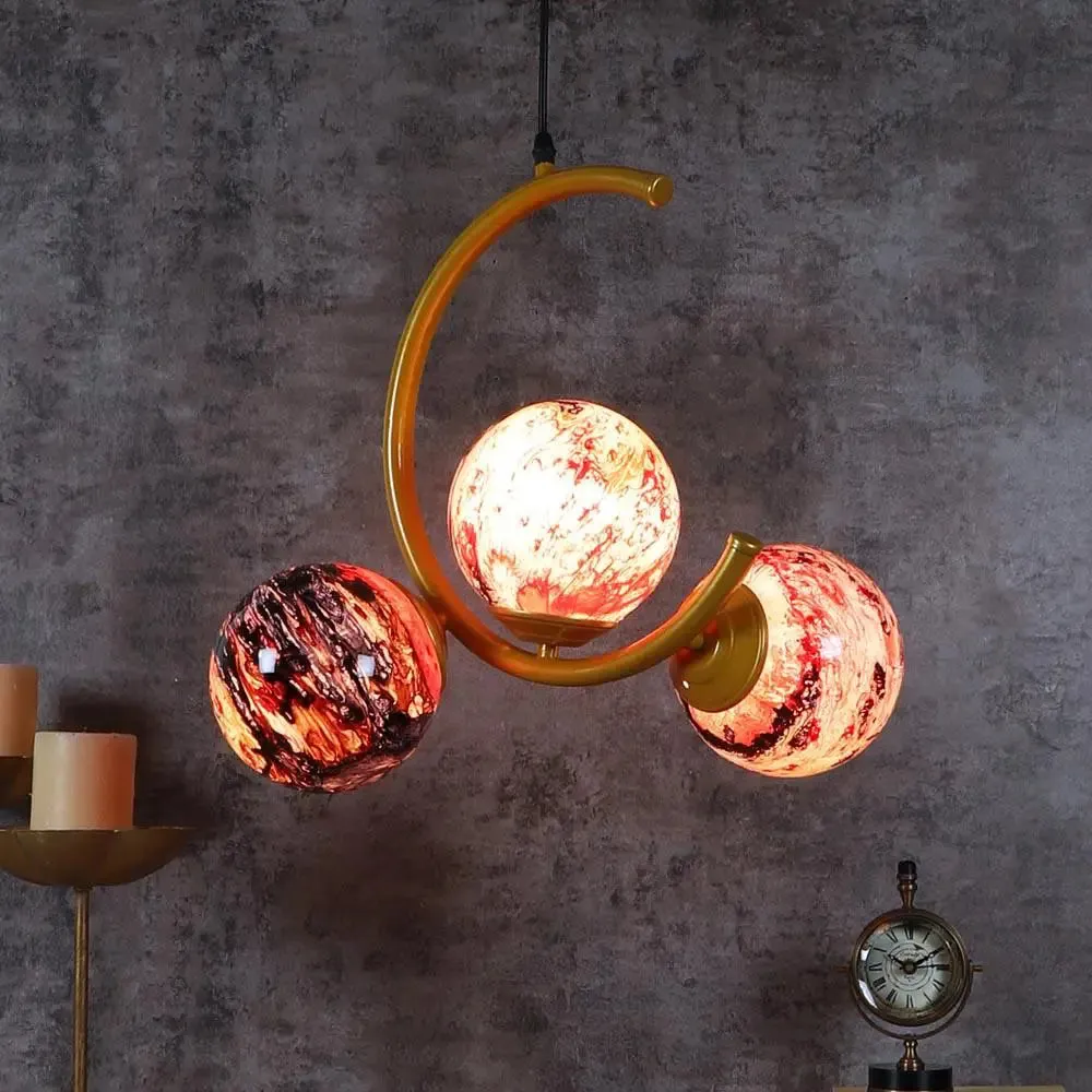 Trio Half Moon Golden Hanging Light In Red Glass