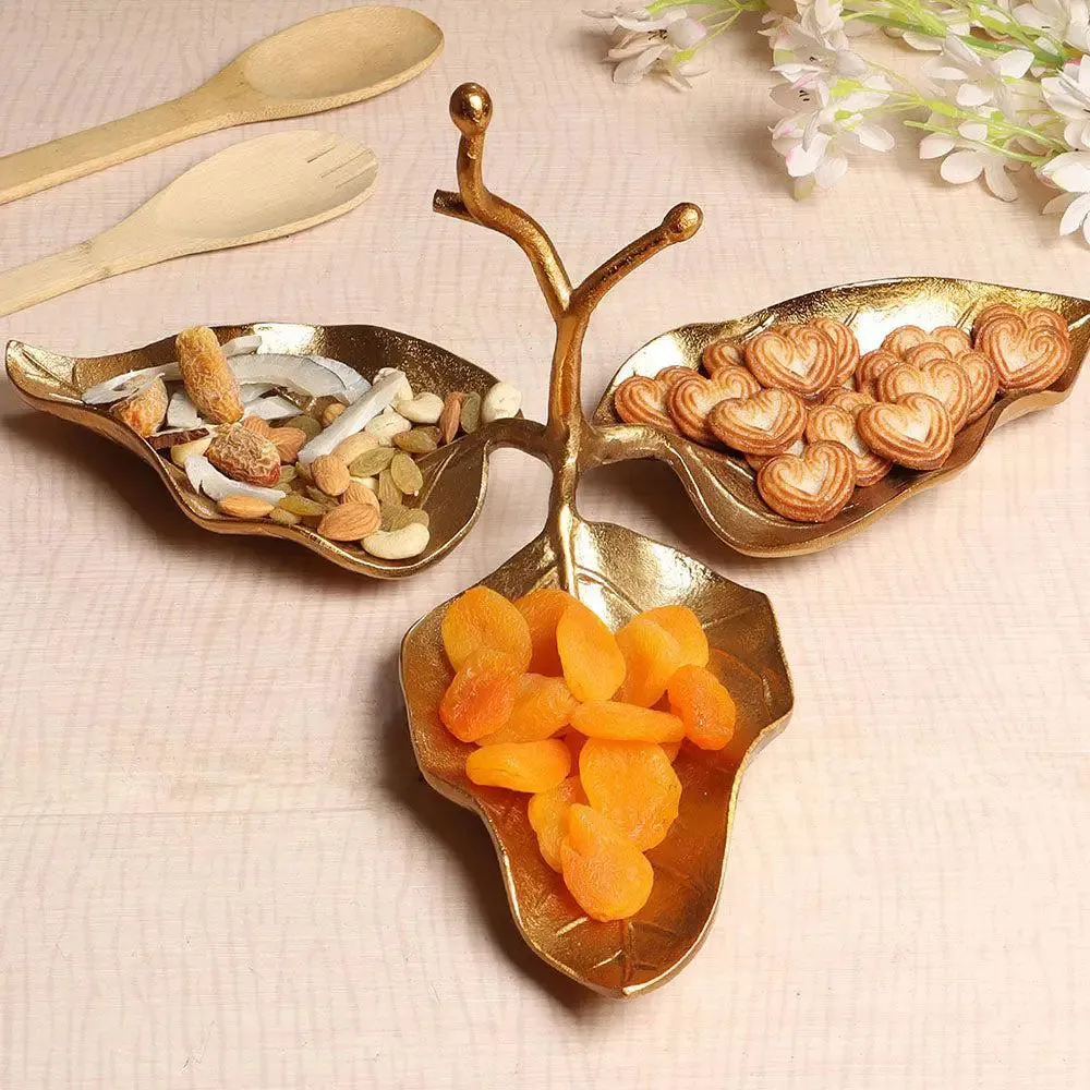 Trio Leaves Arrangement Decorative Metal Cake Stand