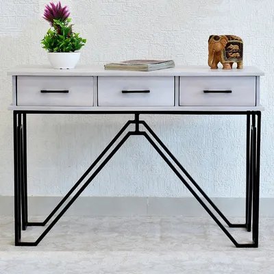 Triple Drawer Solid Wood Black &amp; White Console Table