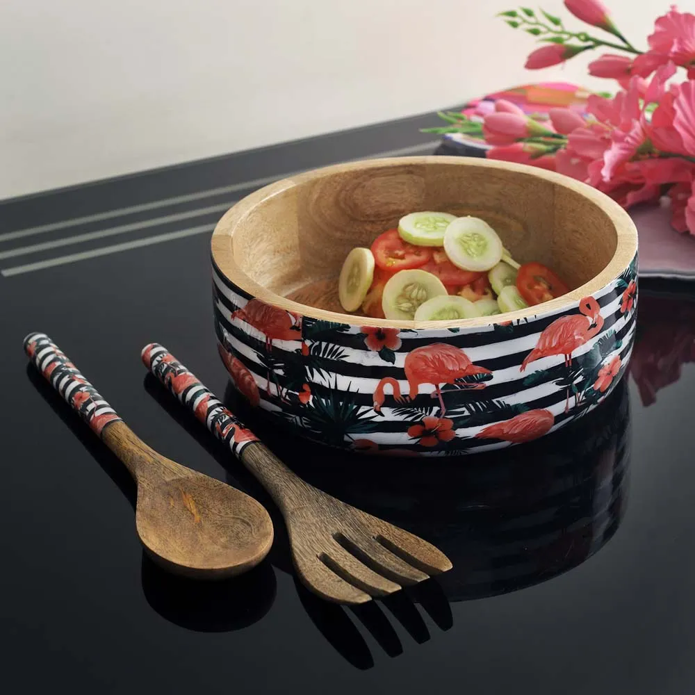Tropical Flamingo High Quality Mango Wooden Serving Bowl Set