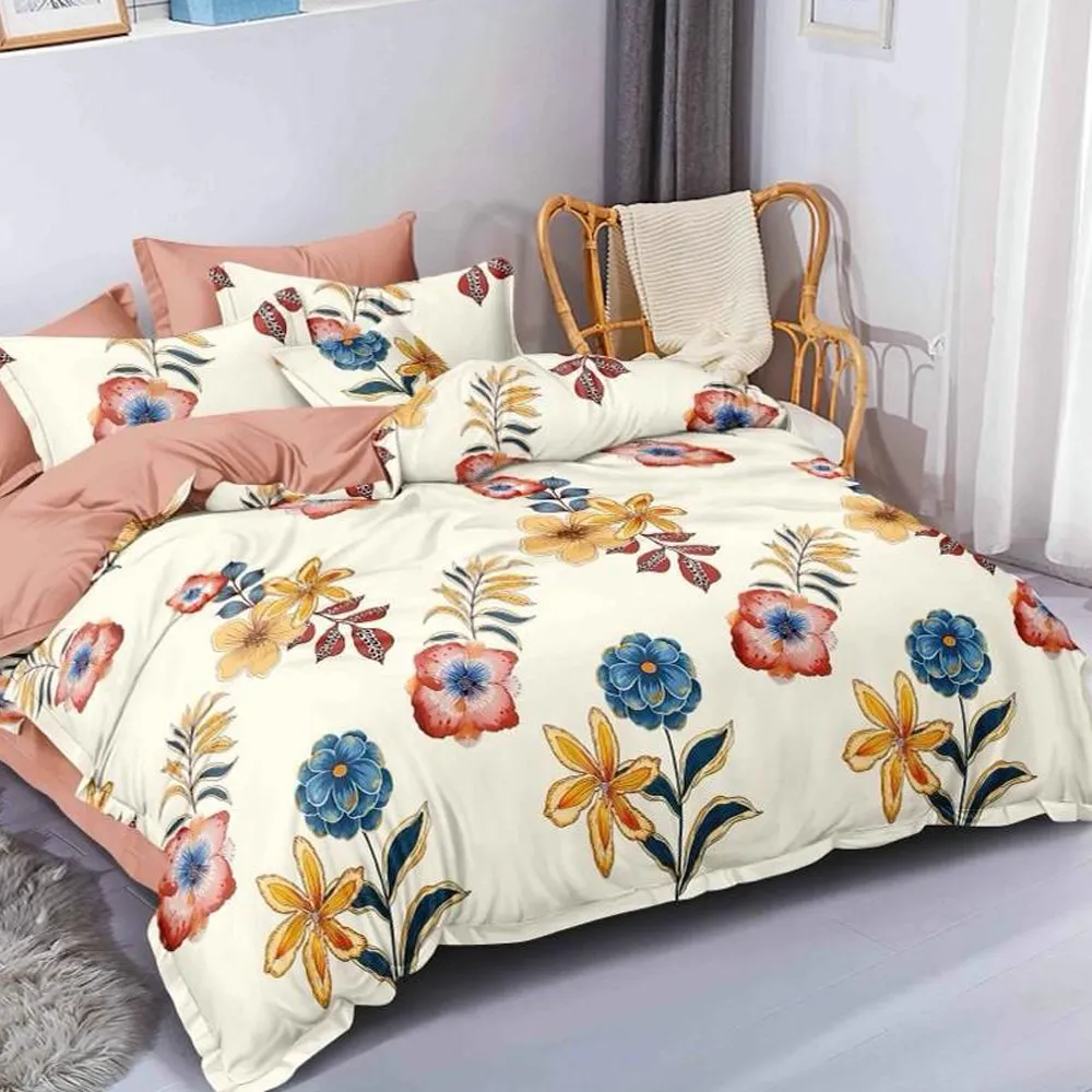 Tropical Flowers Designer Floral Bedsheet With 2 Pillow Covers (Multicolor)