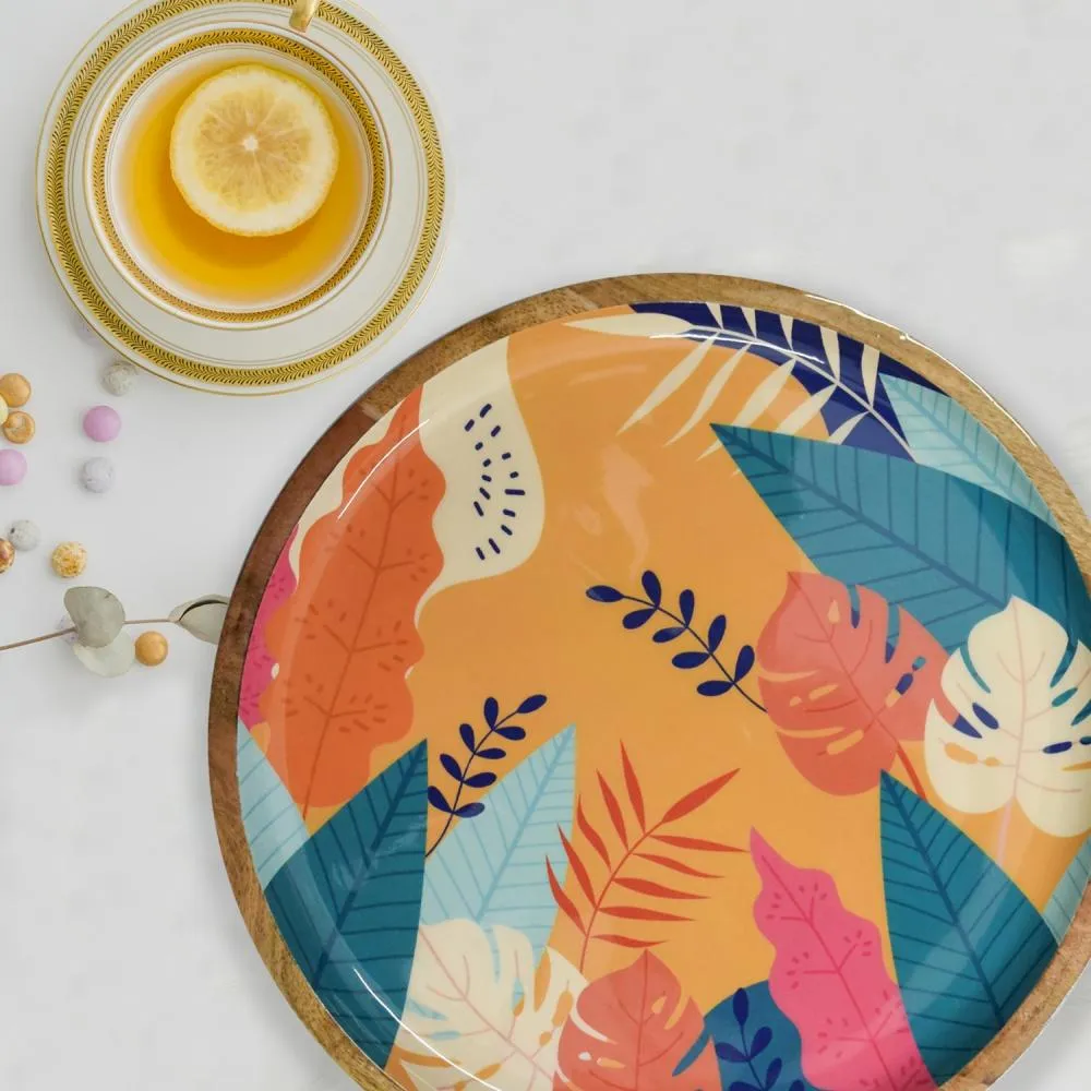 Tropical Print Round Serving Platter