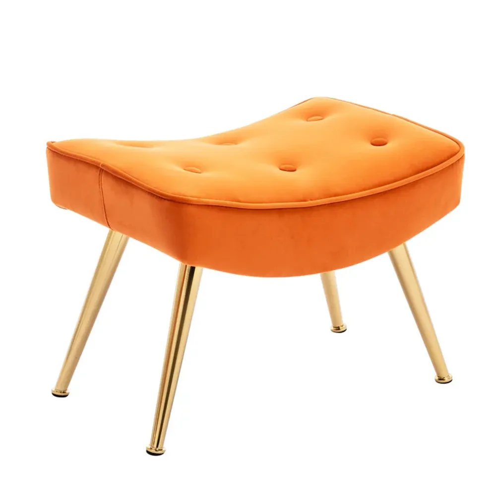 Tufted Long Back Orange Lounge Chair With Ottoman WallMantra