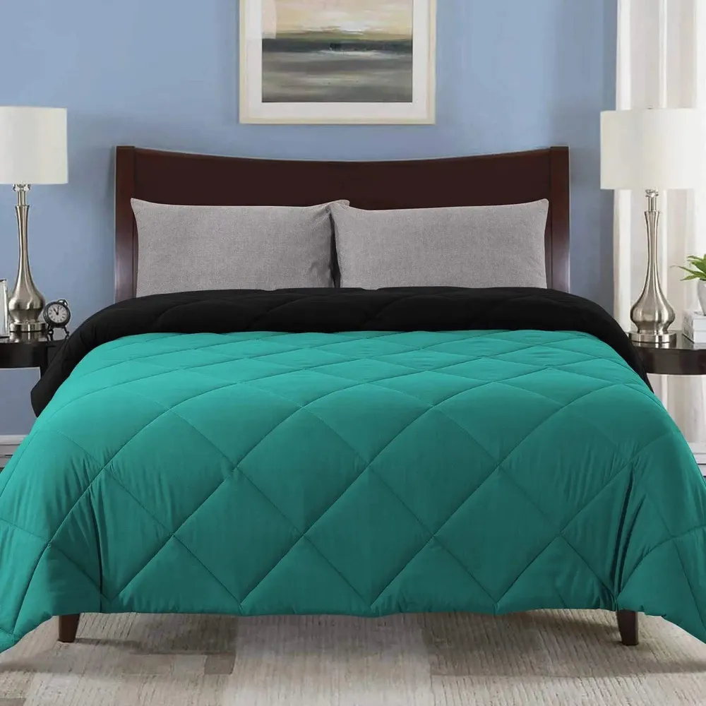 Turquoise &amp; Black Quilted Double Bed Comforter