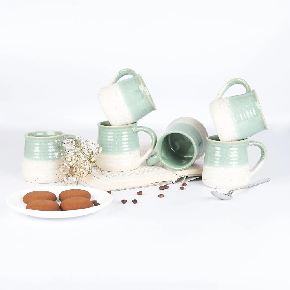 Turquoise Bordered Ceramic Mugs Set of 6