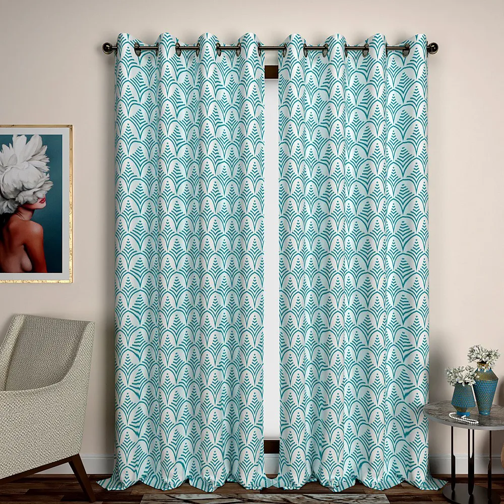 Turquoise Classic Patterned Designer Door Curtain