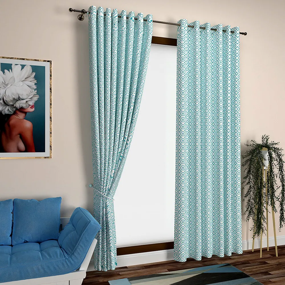 Turquoise Playful Circles Designer Door Curtain