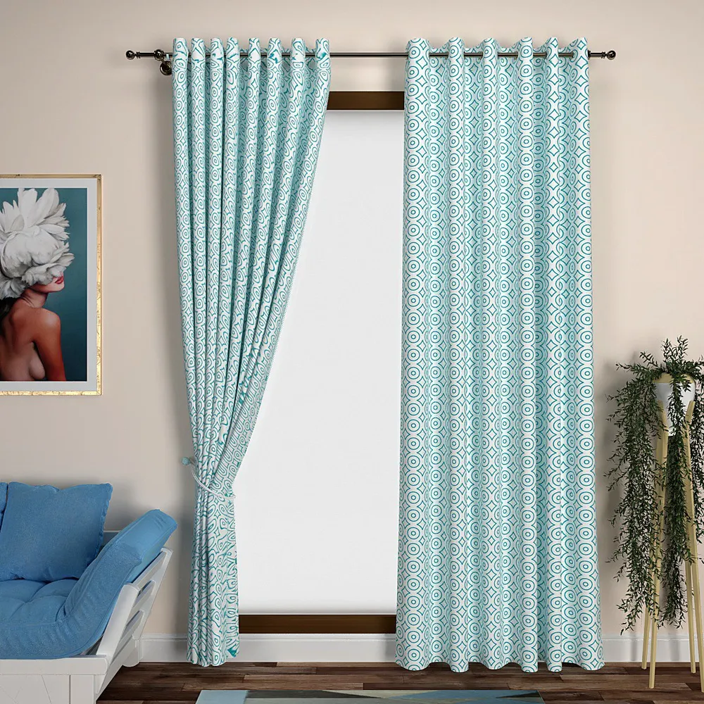 Turquoise Playful Circles Designer Window Curtain