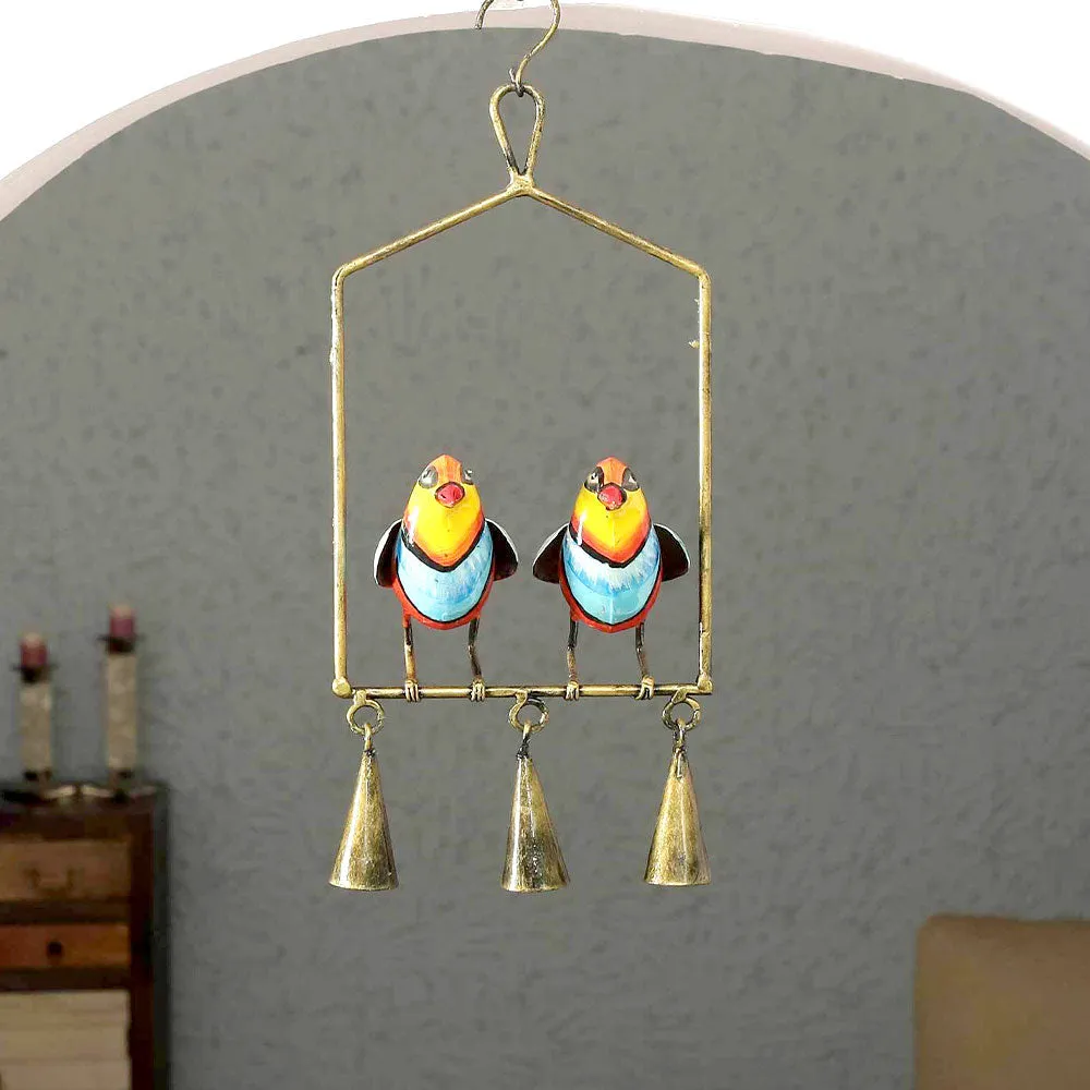 Two Happy Birds Hanging Metal Animal Figurine