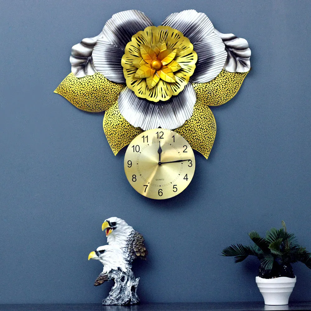 Unique Floral Design Metallic Wall Clock