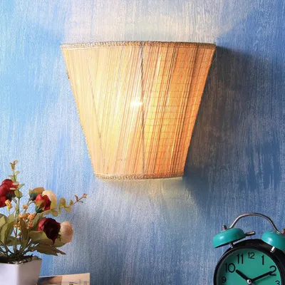 V Shape Beige Bamboo Wall Light Fixture