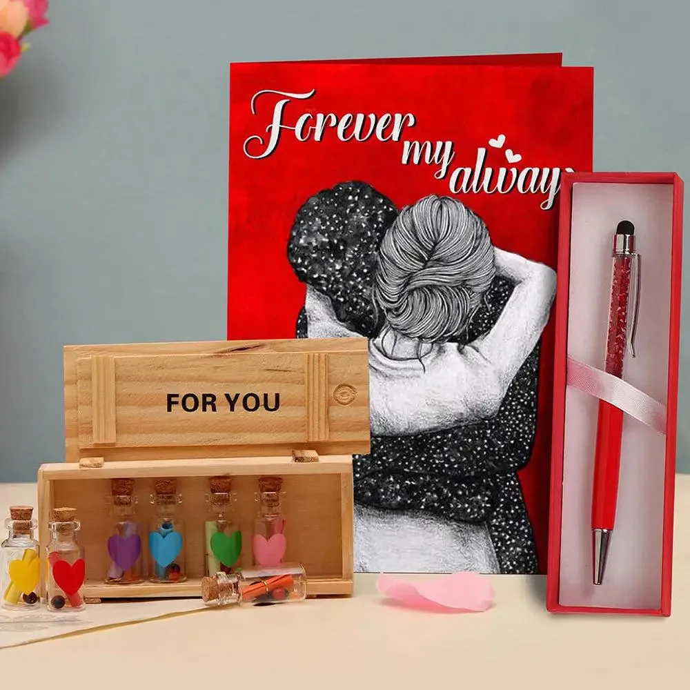 Valentine's Day Gift Combo with Wooden Message Box, Pen & Card