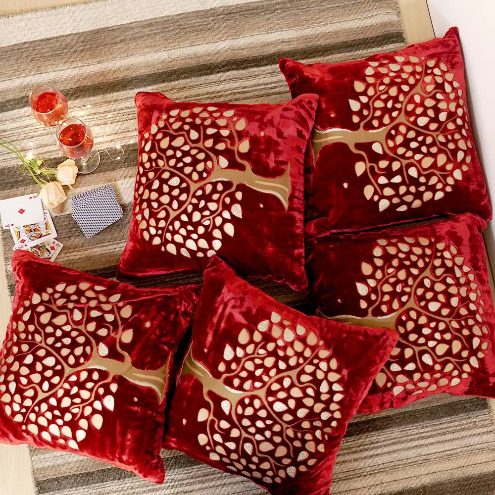 Velvet Tree Wine Cushion Cover Set of 5