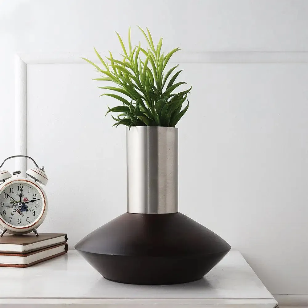 Vessel Motif Matte Black & Silver Decorative Vase