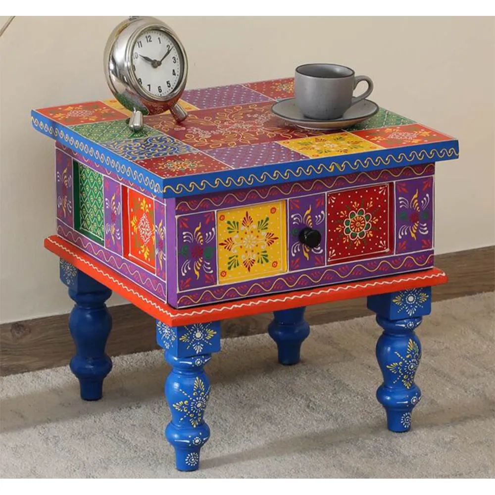 Vibrant Multicolor Aesthetic Mango Wood Bedside Table