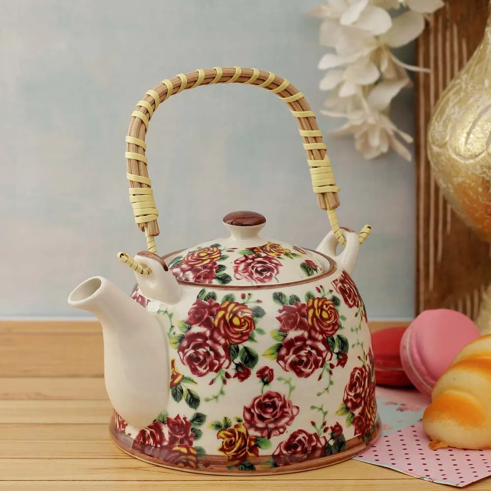 Vintage Enchanting Roses Ceramic Tea Kettle