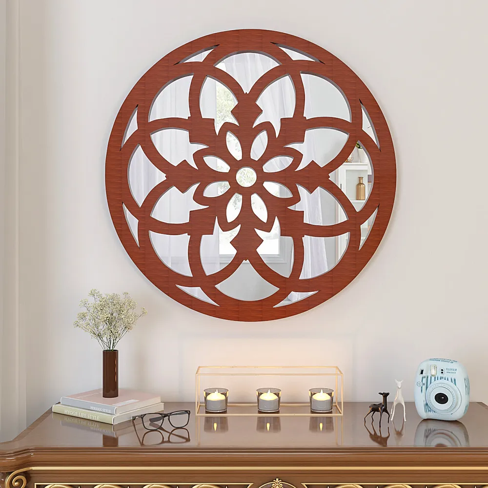 Vintage Mandala Design Wooden Decorative Wall Mirror (Available in Multiple Finishes)