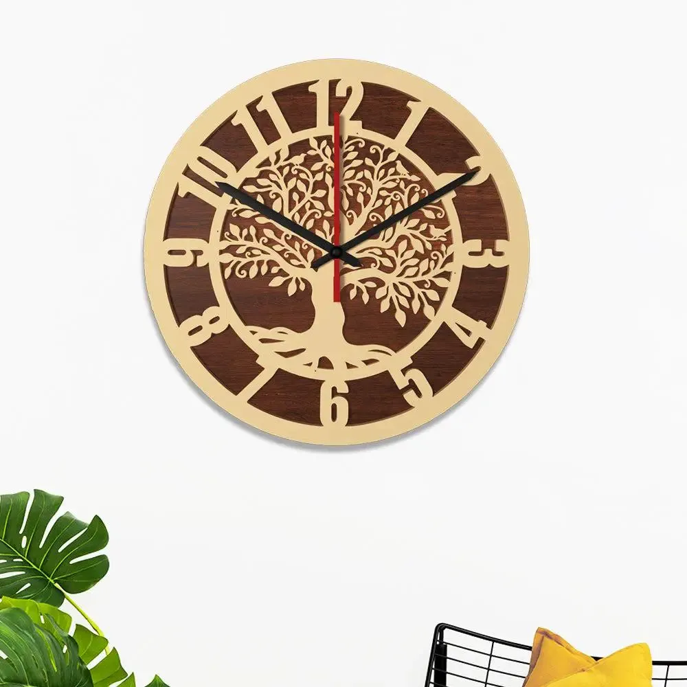 Vintage Tree Design Dual Layer Wooden Wall Clock