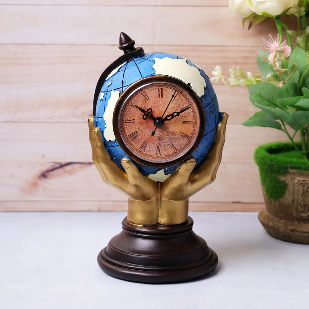 Vintage Trophy Of Globe Table Clock