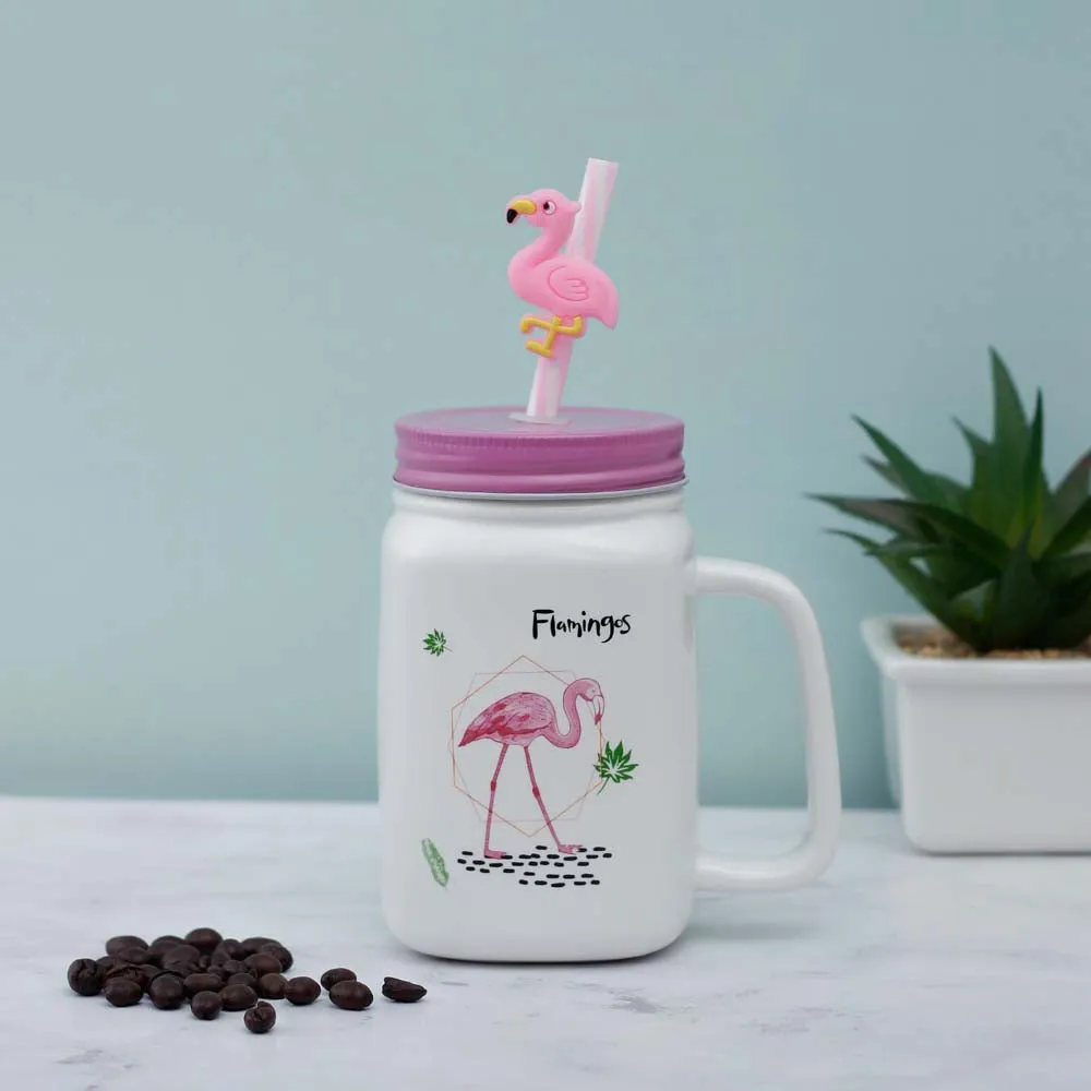 Walking Pretty Flamingo Ceramic Mason Jar
