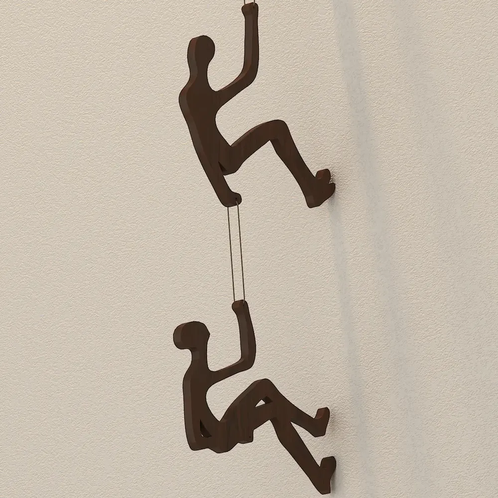 Wall Climbing Men Wood Wall Décor / Walnut Finish