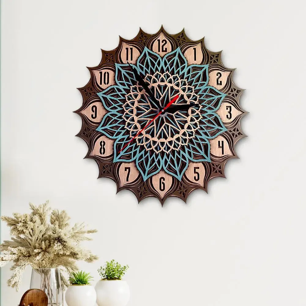 Wall Clock Design in Beautiful Mandala Art | Multi Layer Wooden Wall Clock
